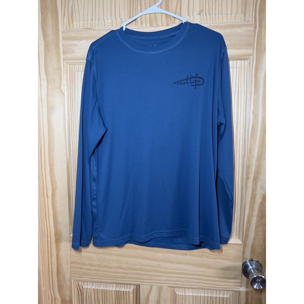 Reel Life Mens Long Sleeve Graphic Shirt Sz M Blue/Livin' The Reel Life/Fishing